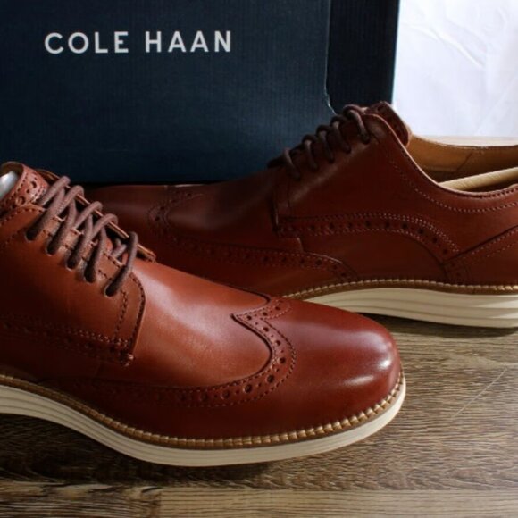 COLE HANN Men's Grand Shortwing Oxford Shoes Brown Woodbury Leather US 11.5 NWT - Picture 2 of 9